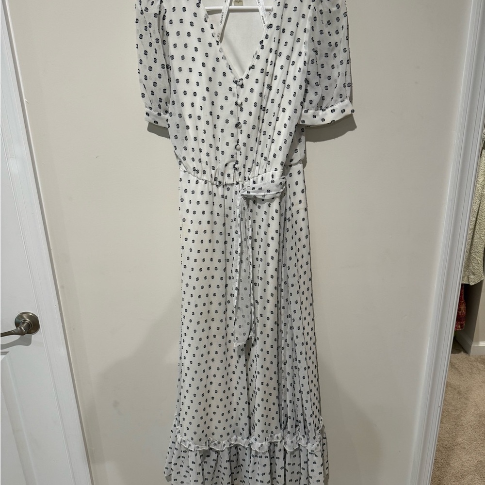 Calvin Klein White Maxi Dress with Black Polka Dots